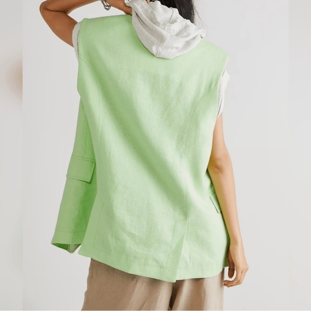 NWOT Free People bright Green Lime Bright Young Things Linen oversized Vest - Picture 5 of 11